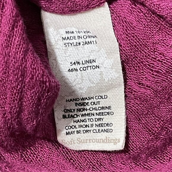 Soft Surroundings Womens XS Fuchsia Linen-Cotton V-Neck Blouse Roll Tab Sleeves - Picture 5 of 6